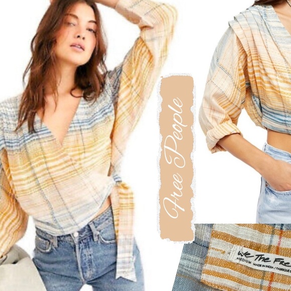 Free People Plaid Boho Crop Blouse Size M - Picture 1 of 16
